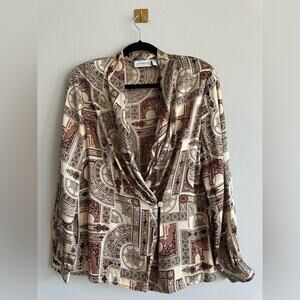 Vintage Liz Claiborne 100% Silk Baroque Print Blouse Jacket | 90s Luxe Size 12